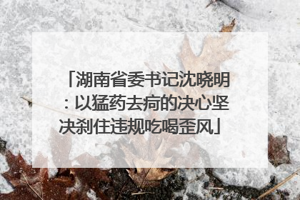 湖南省委书记沈晓明：以猛药去疴的决心坚决刹住违规吃喝歪风